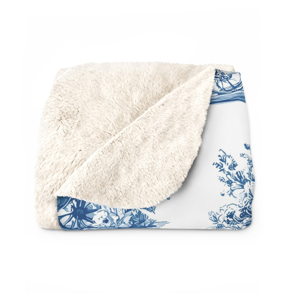Sinivalkoinen vanhan ajan joulu nallejen kera – Sherpa-fleecepeitto (3 kokoa)