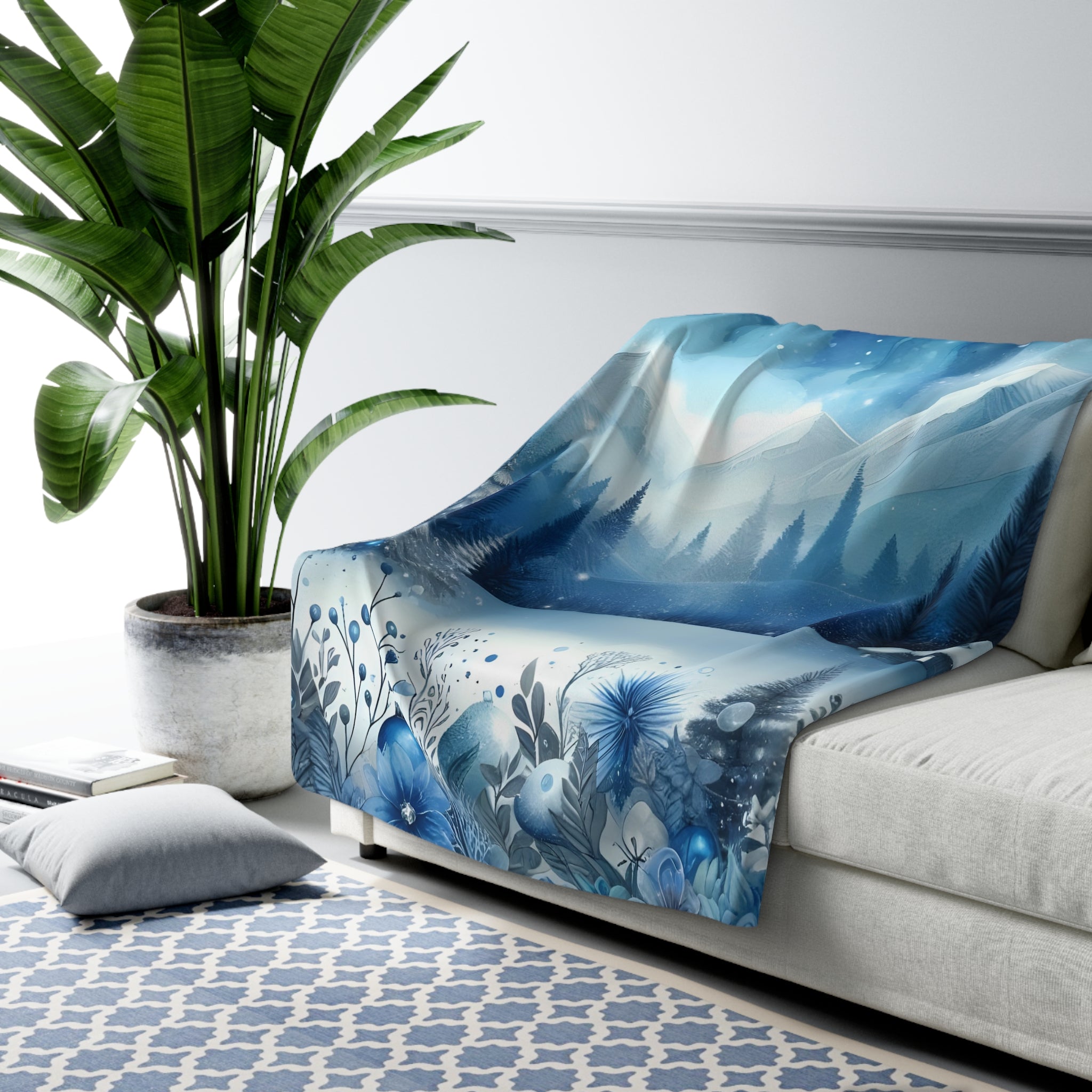 Sininen hetki ja mökki – Sherpa-fleecepeitto, kolme kokoa