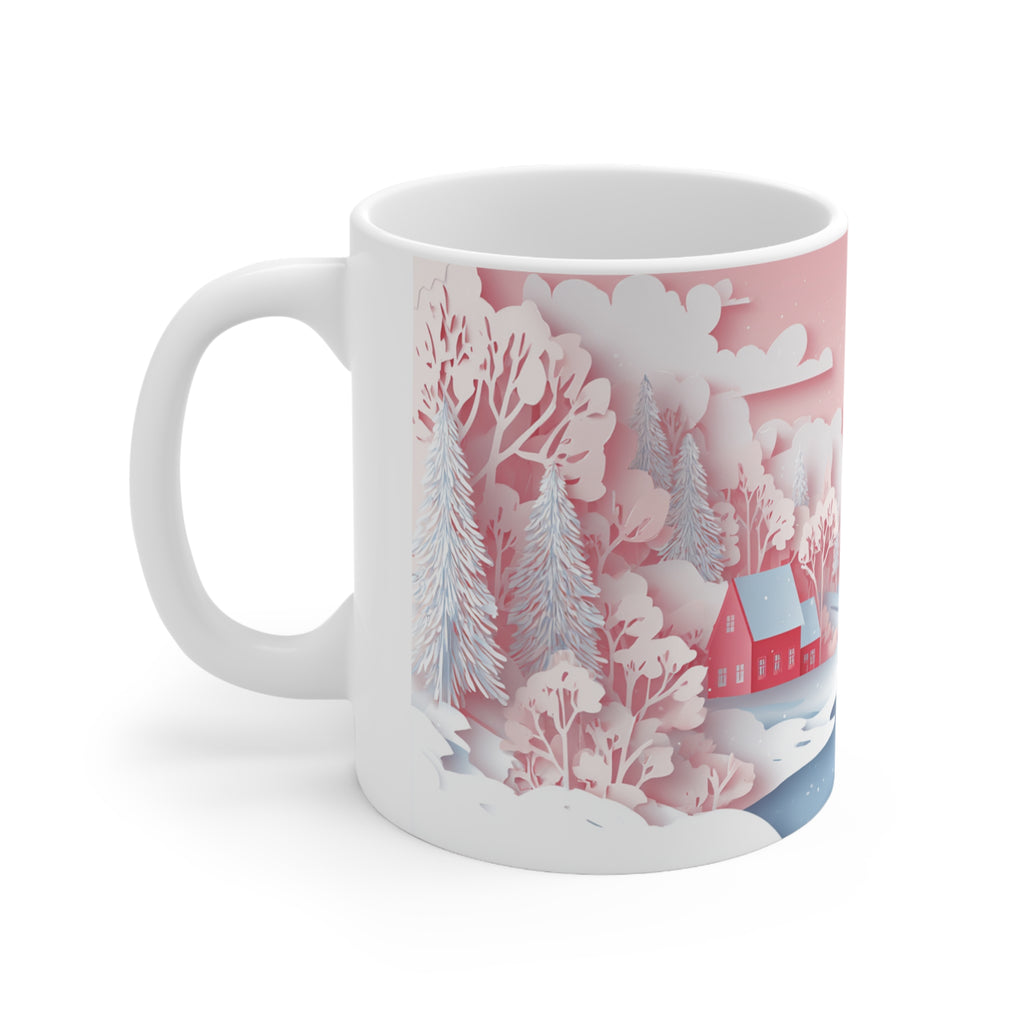 Vaaleanpunainen joulumuki – Hempeä talvimaisema, joka rauhoittaa joka hörpyllä