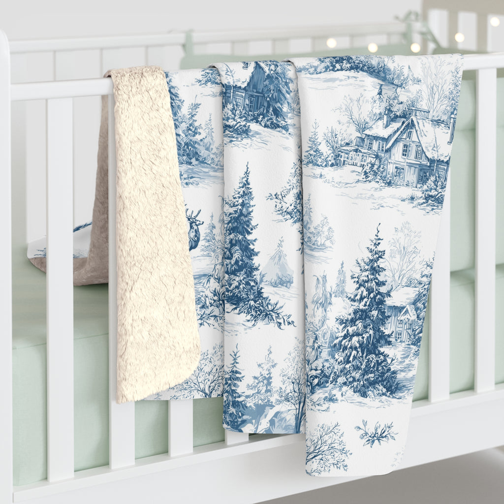 Sinivalkoinen vanhan ajan joulu – Sherpa-fleecepeitto