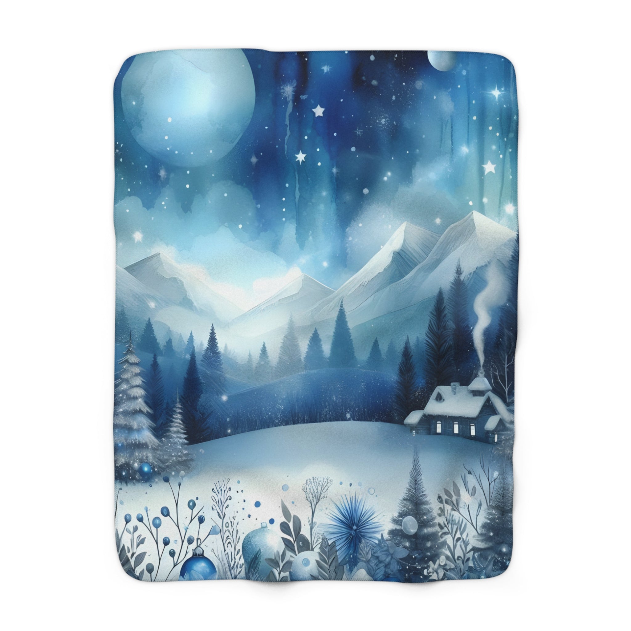 Sininen hetki ja mökki – Sherpa-fleecepeitto, kolme kokoa