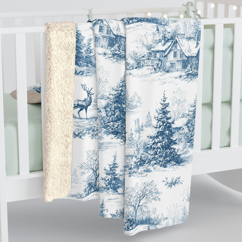 Sinivalkoinen vanhan ajan joulu – Sherpa-fleecepeitto