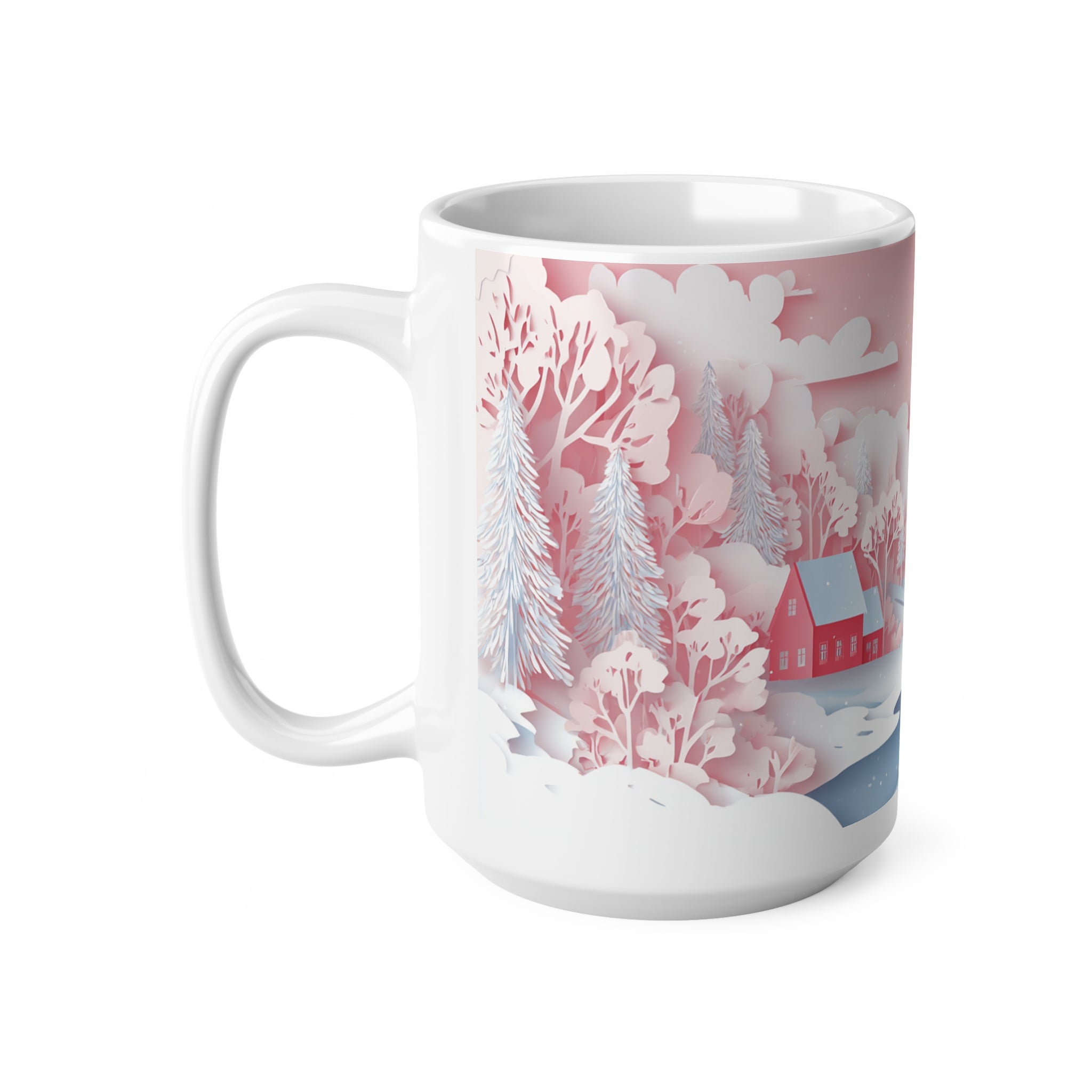 Vaaleanpunainen joulumuki – Hempeä talvimaisema, joka rauhoittaa joka hörpyllä