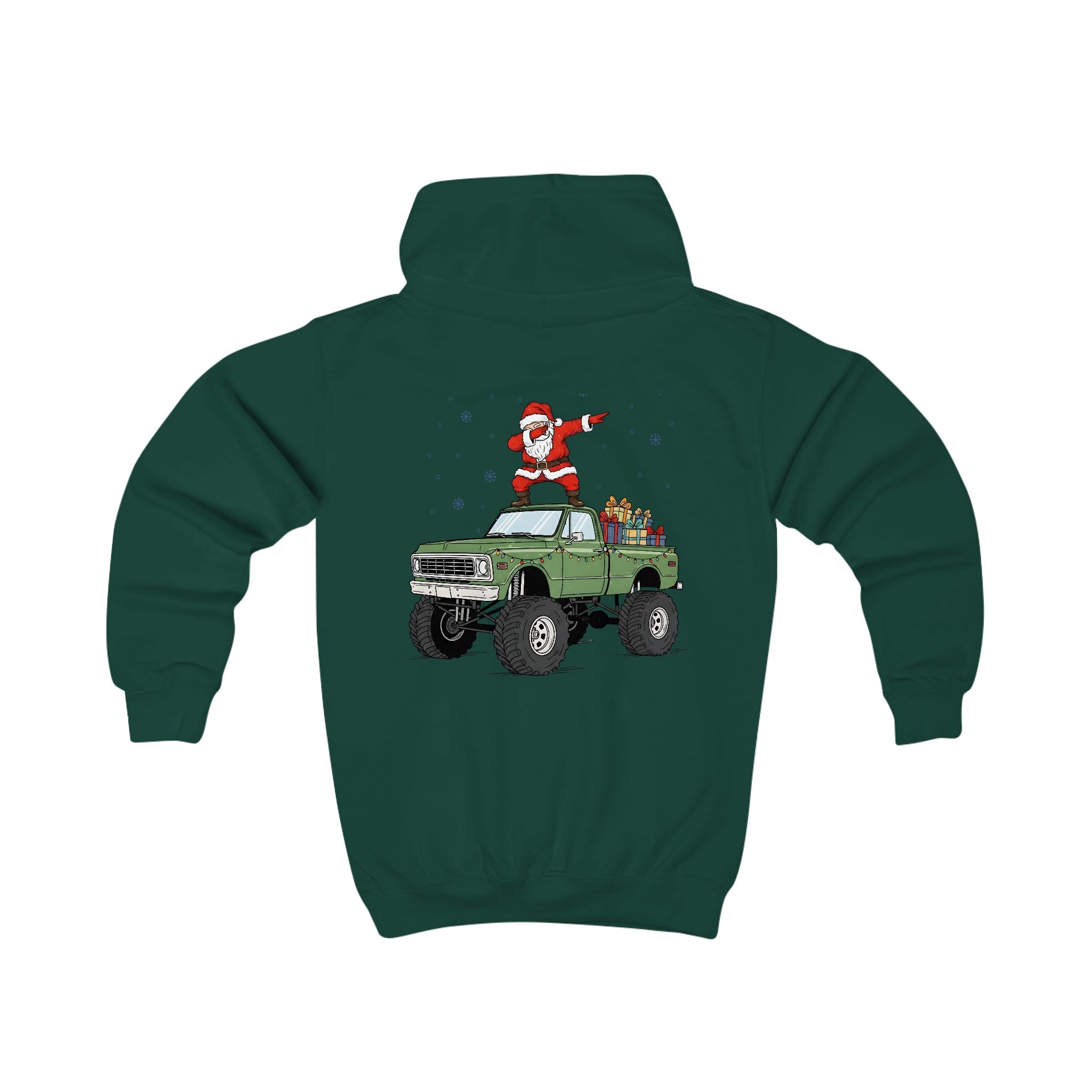 Lasten Santa Truck -huppari (selkäprintti) – joulun vauhdikkain huppari! 🚚🎅❄️
