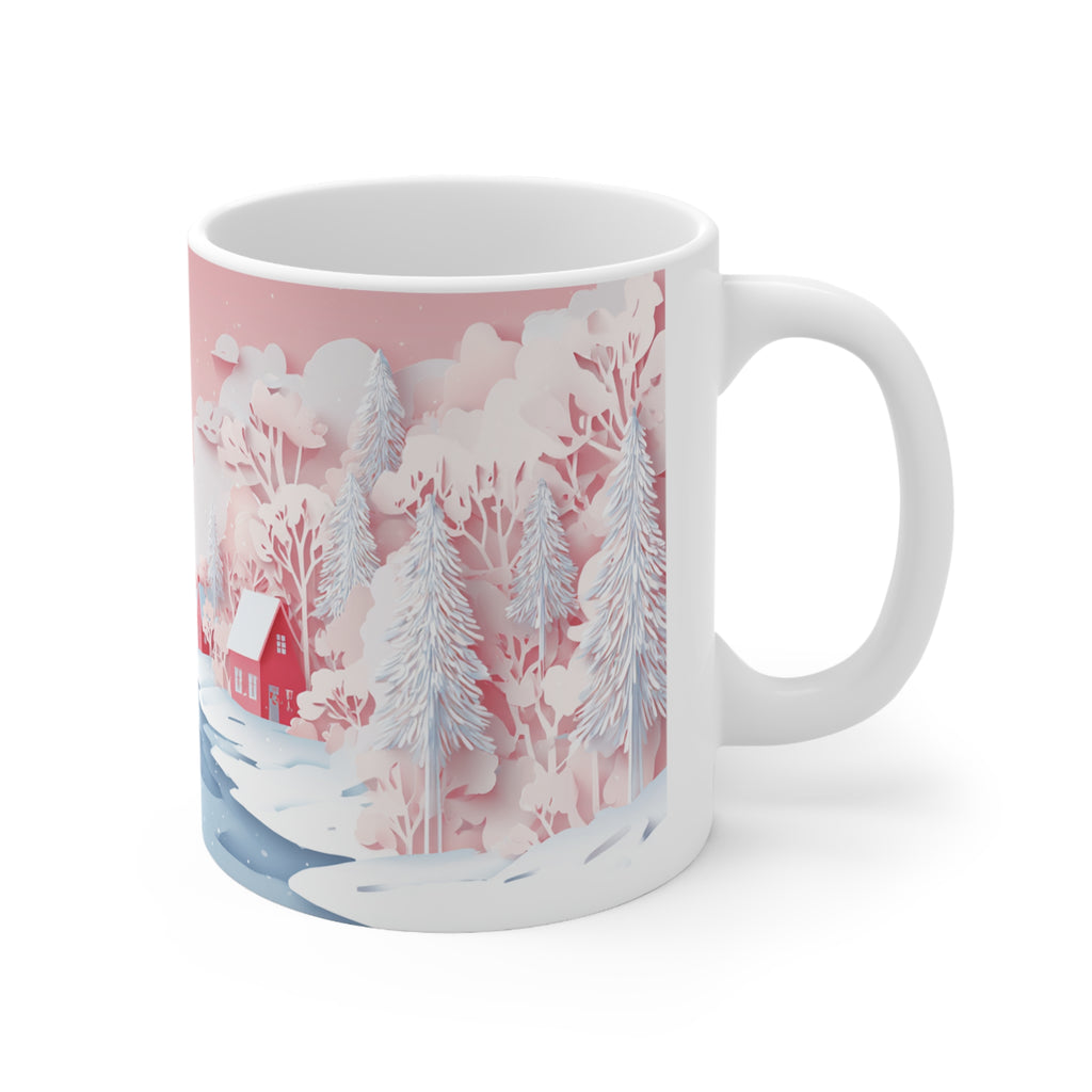 Vaaleanpunainen joulumuki – Hempeä talvimaisema, joka rauhoittaa joka hörpyllä