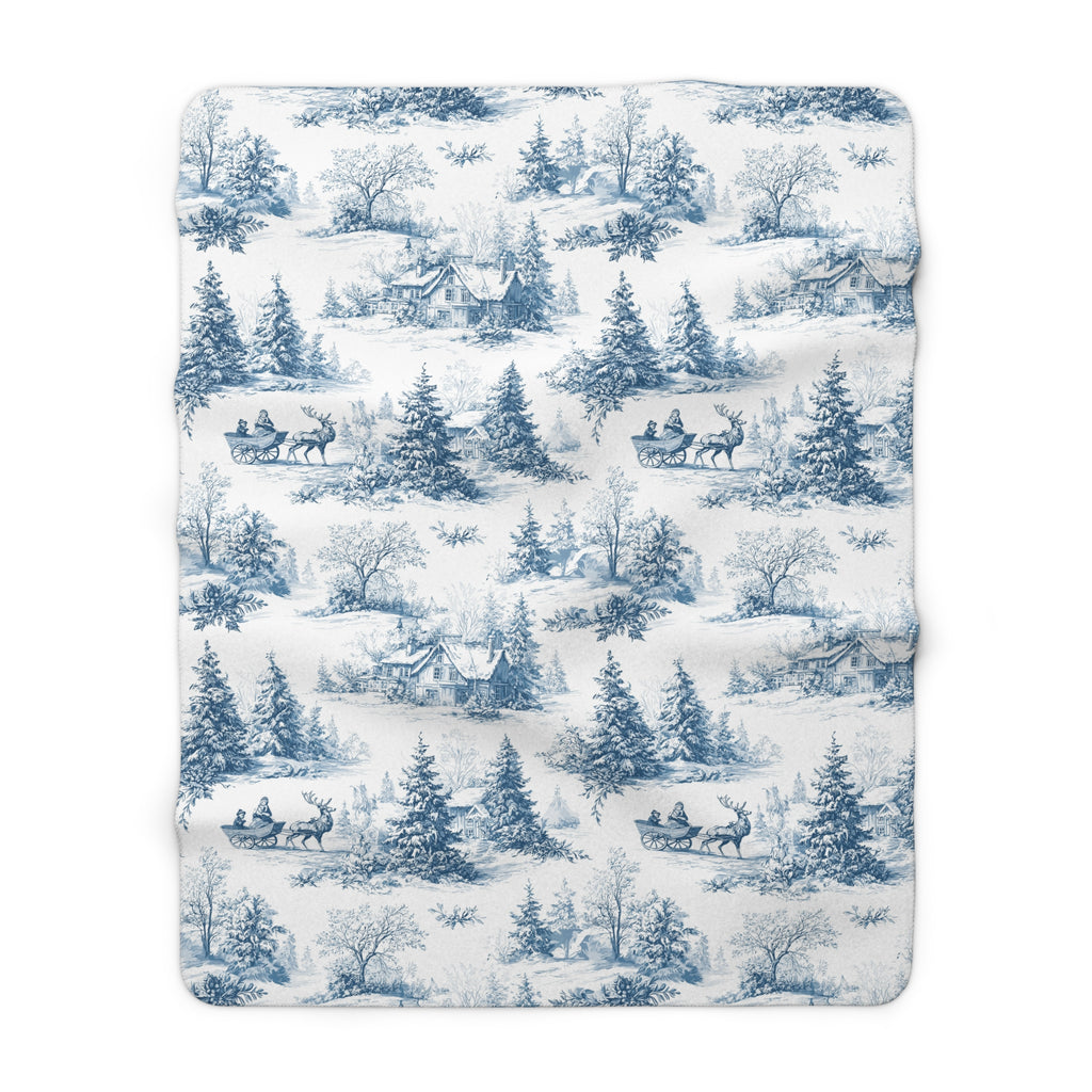 Sinivalkoinen vanhan ajan joulu – Sherpa-fleecepeitto
