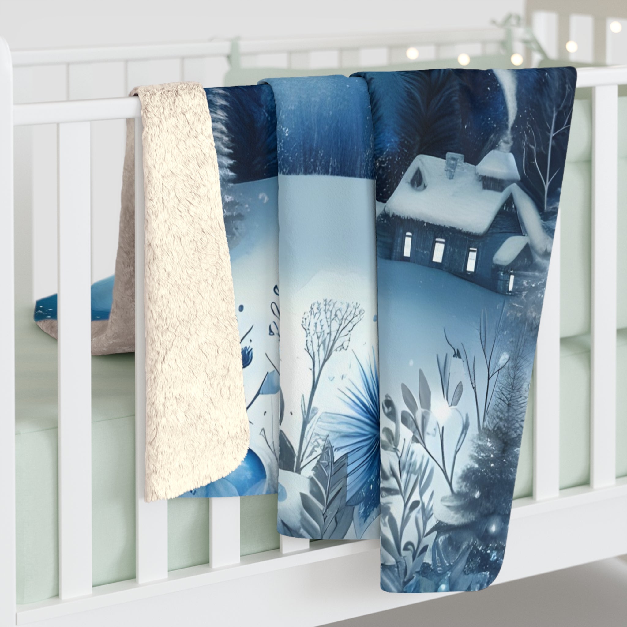 Sininen hetki ja mökki – Sherpa-fleecepeitto, kolme kokoa