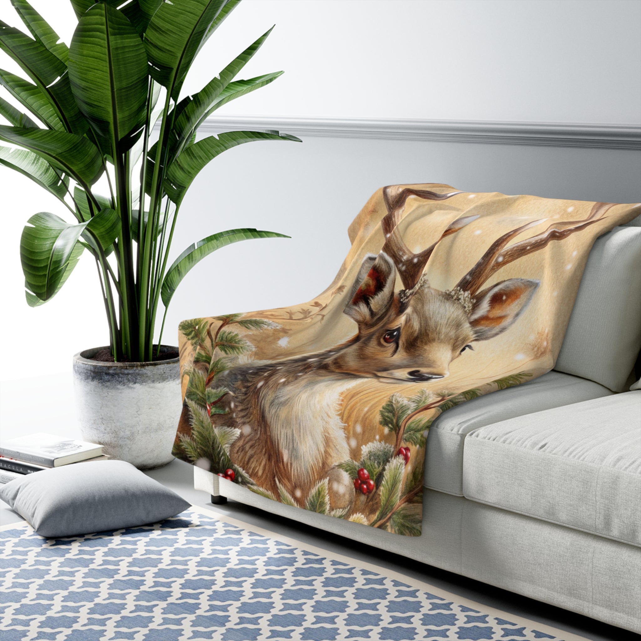 Kultainen Talvipeura – Sherpa-fleecepeitto (3 kokoa)