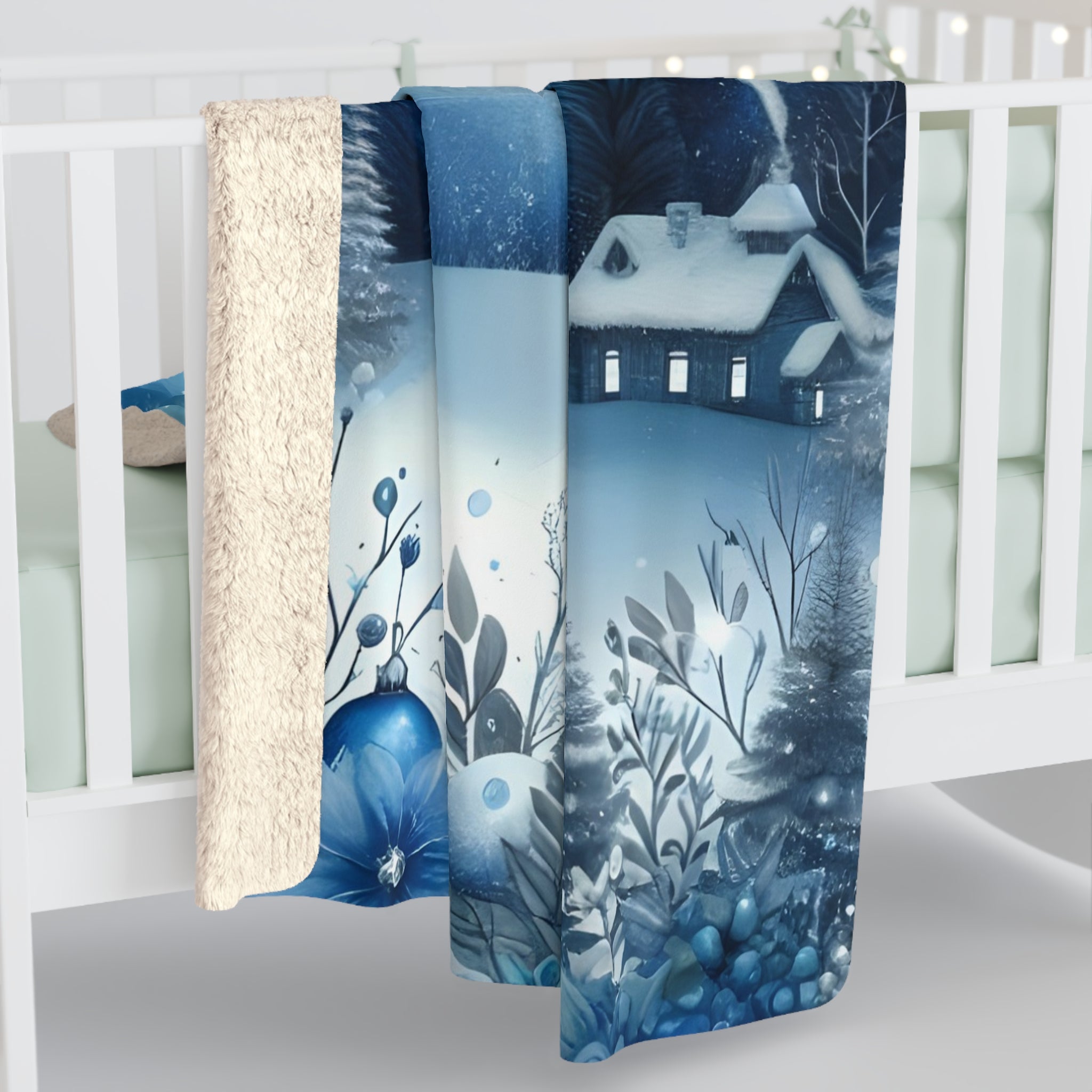 Sininen hetki ja mökki – Sherpa-fleecepeitto, kolme kokoa