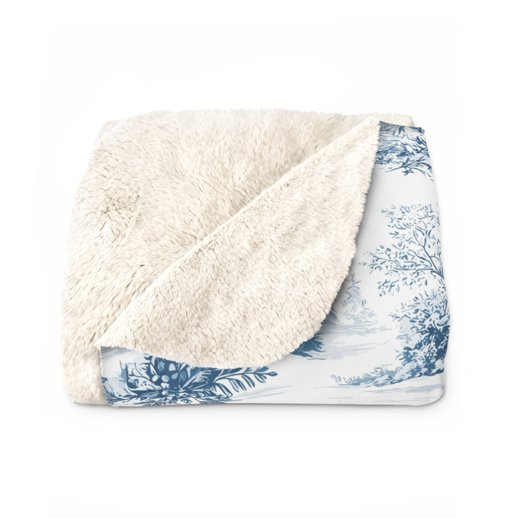 Sinivalkoinen vanhan ajan joulu – Sherpa-fleecepeitto