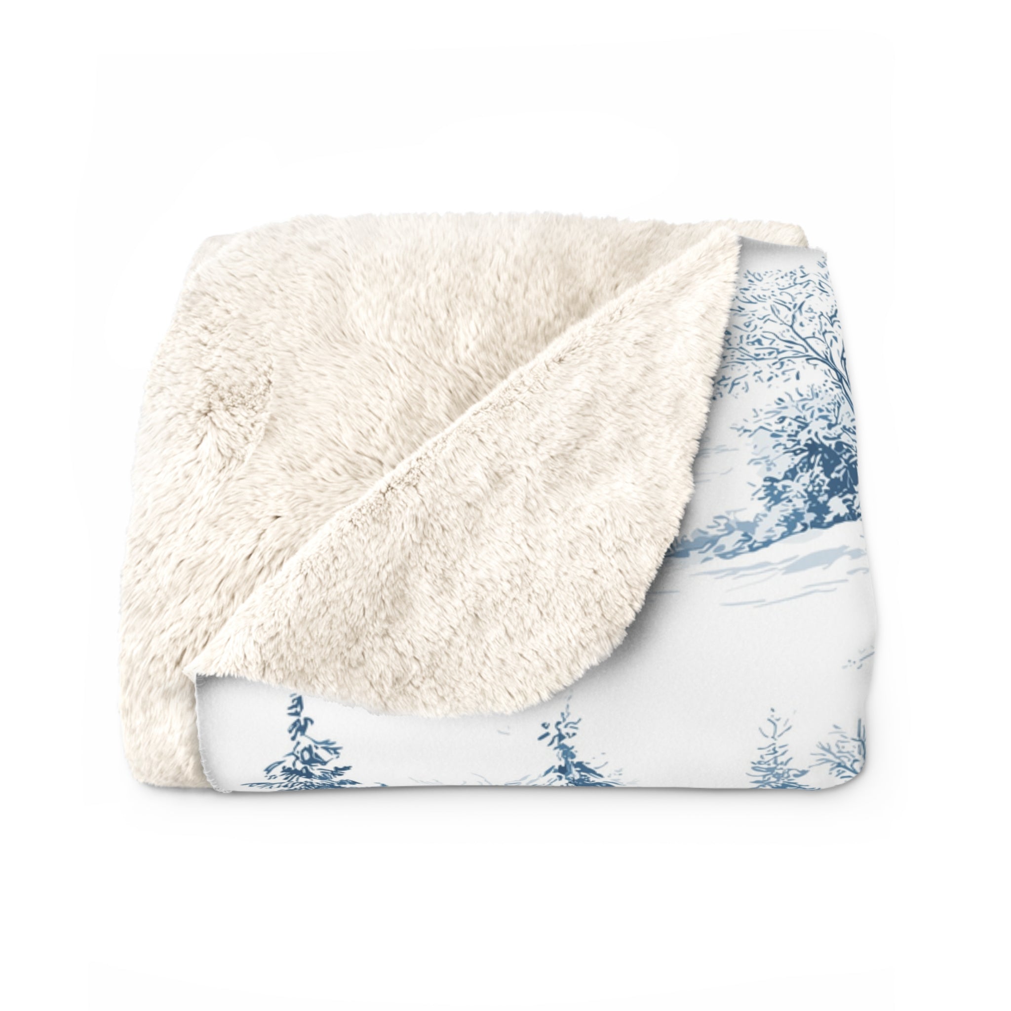 Sinivalkoinen vanhan ajan joulu – Sherpa-fleecepeitto