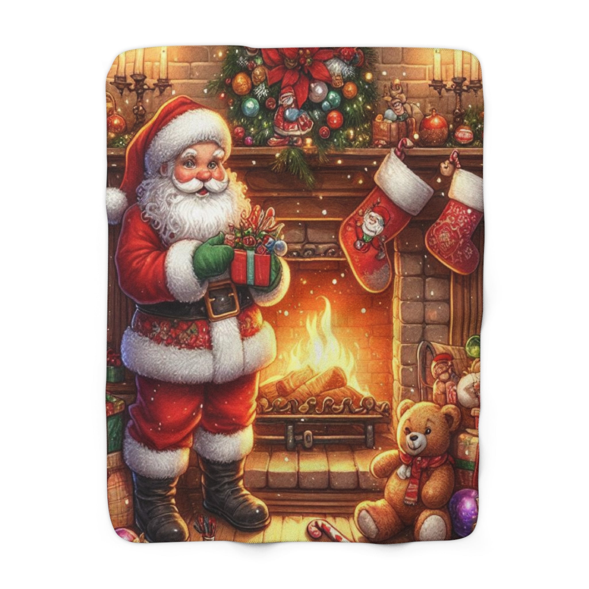 Joulupukin Takkatuli – Sherpa-fleecepeitto (3 kokoa) 🎅🔥✨