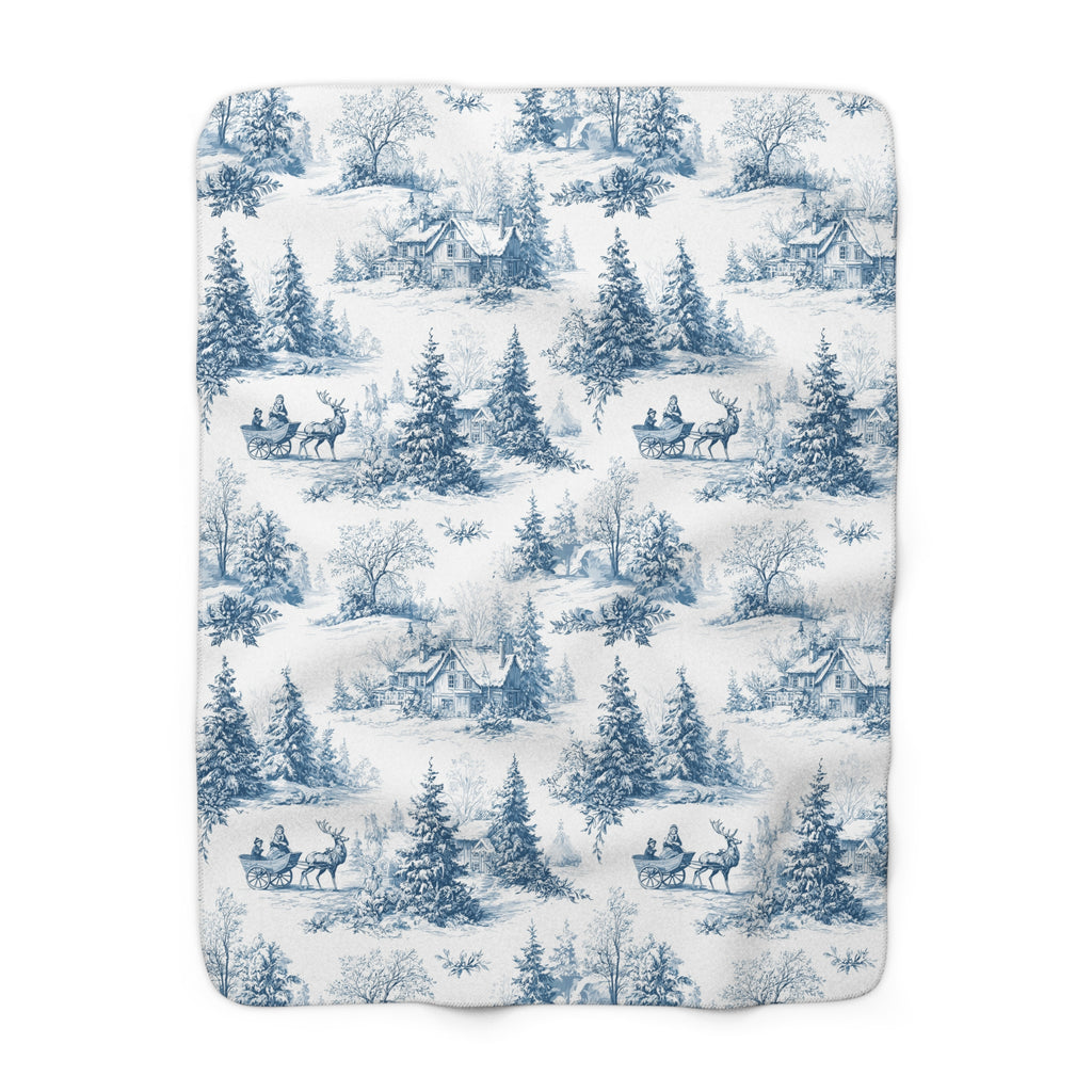 Sinivalkoinen vanhan ajan joulu – Sherpa-fleecepeitto