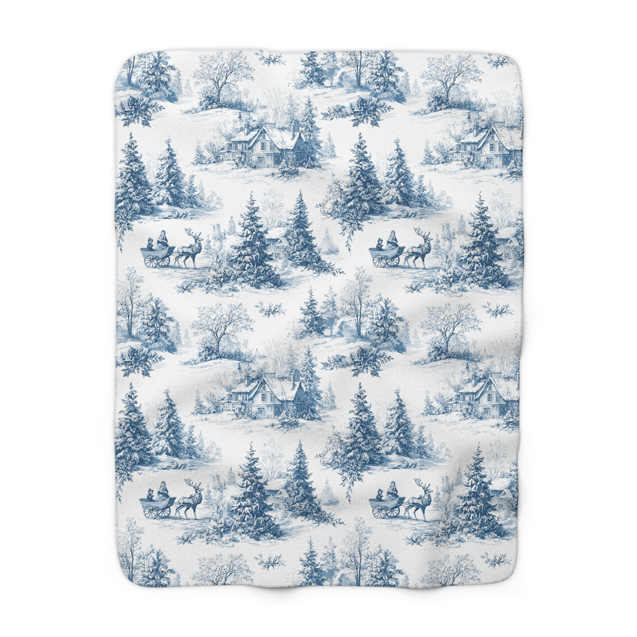 Sinivalkoinen vanhan ajan joulu – Sherpa-fleecepeitto