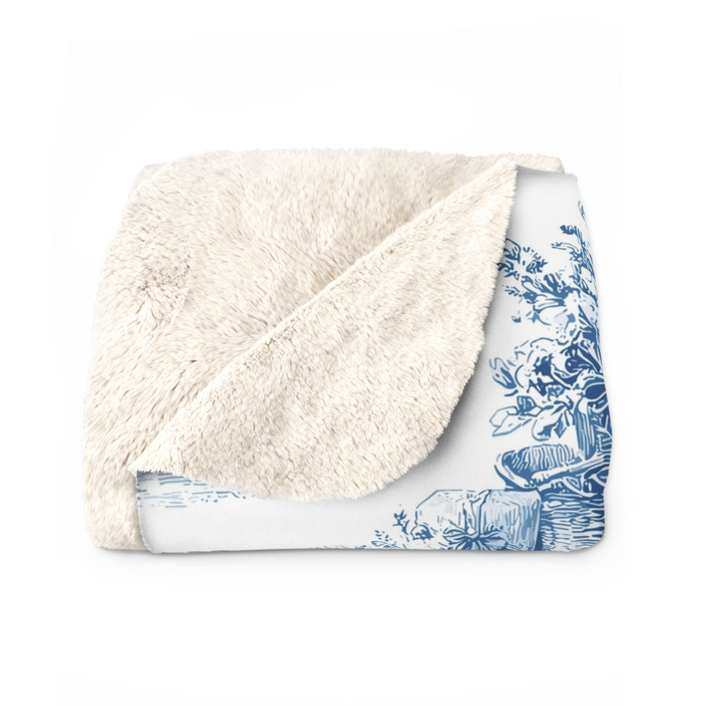 Sinivalkoinen vanhan ajan joulu nallejen kera – Sherpa-fleecepeitto (3 kokoa)